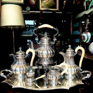 JUEGO TE Y CAFE PLATA LEY Y MARFIL ESTILO ROCOCO