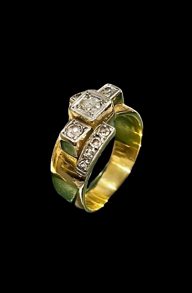 ANILLO DE COCTEL ORO 18K Y BRILLANTES ART DECO