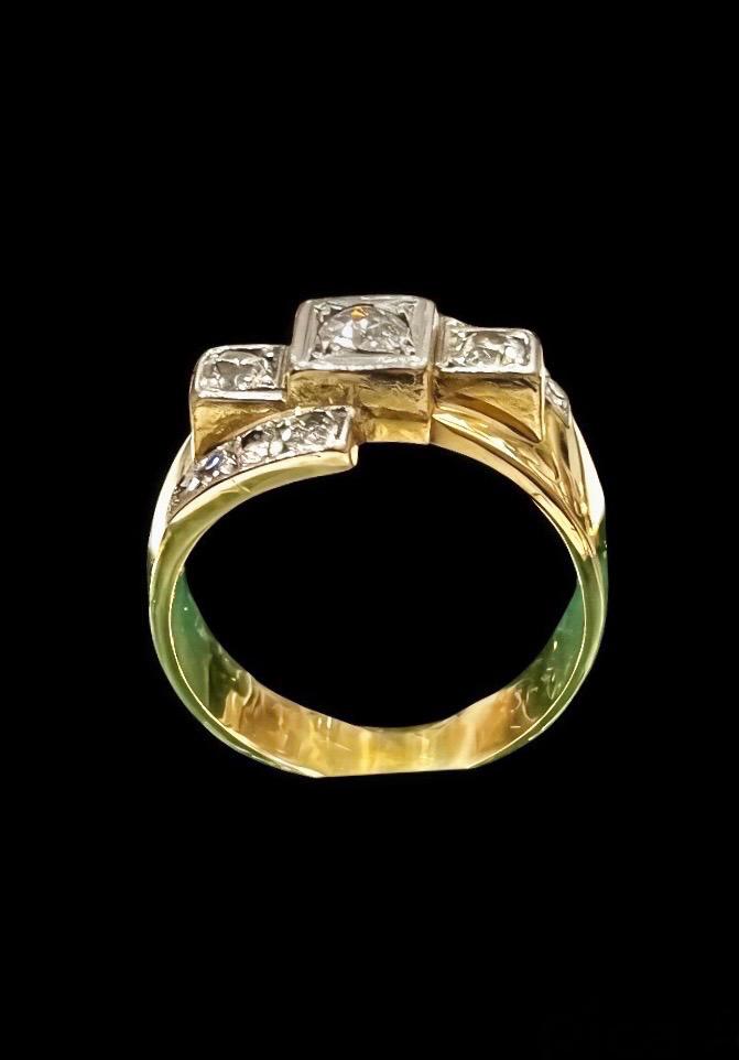 ANILLO DE COCTEL ORO 18K Y BRILLANTES ART DECO - Image 2
