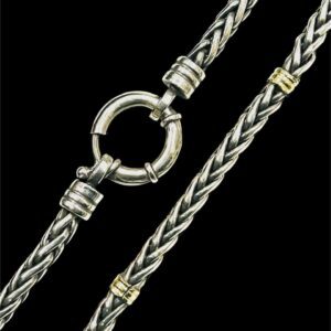 CADENA PUNTO ESPIGA PLATA Y ORO 57 CM