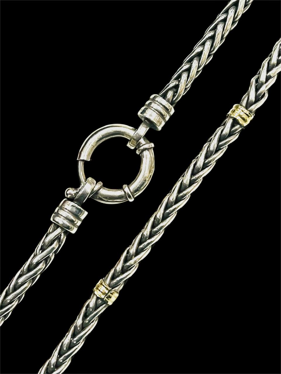 CADENA PUNTO ESPIGA PLATA Y ORO 57 CM