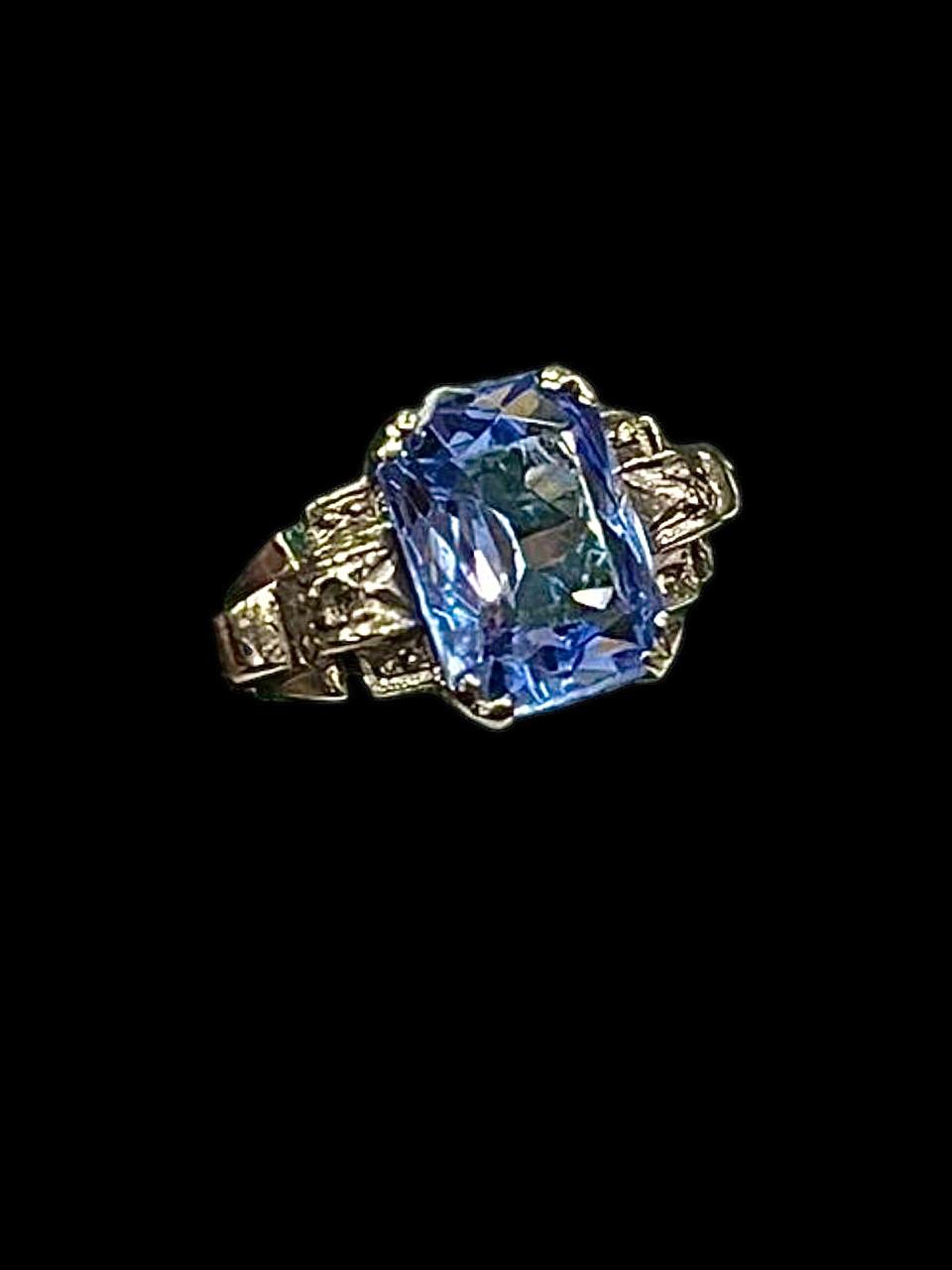 ANILLO ART DECO ORO PLATINO Y AGUAMARINA - Image 3