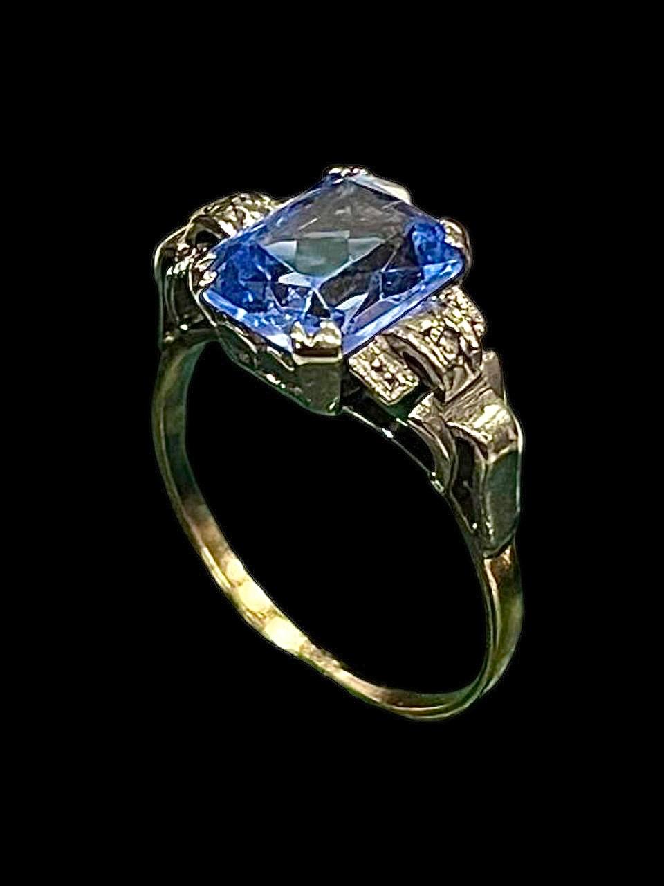 ANILLO ART DECO ORO PLATINO Y AGUAMARINA