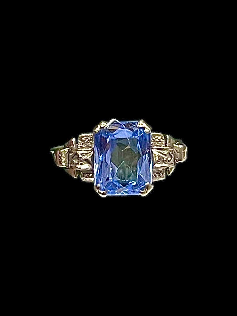 ANILLO ART DECO ORO PLATINO Y AGUAMARINA - Image 2