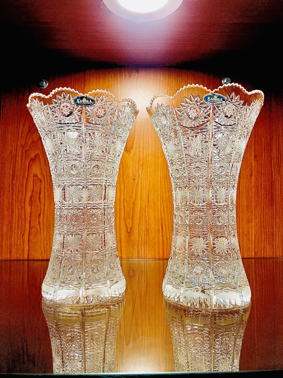 PAR FLOREROS CRISTAL ESLOVACO TALLADO