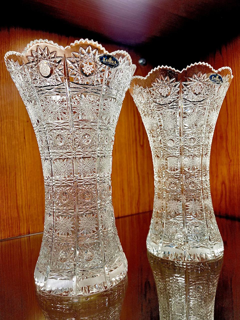 PAR FLOREROS CRISTAL ESLOVACO TALLADO - Image 3
