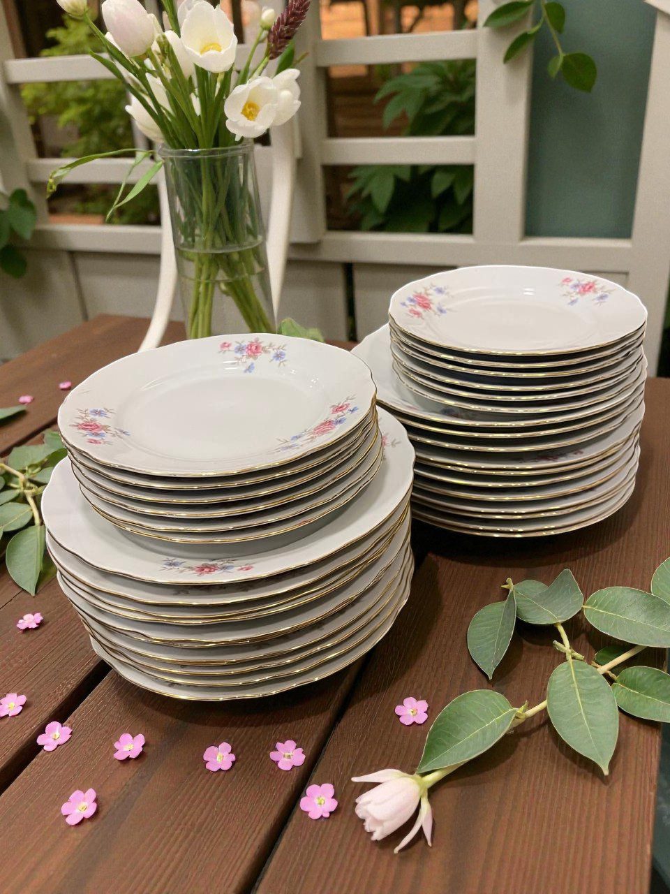 PLATOS PLAYOS Y POSTRE DE PORCELANA VERBANO