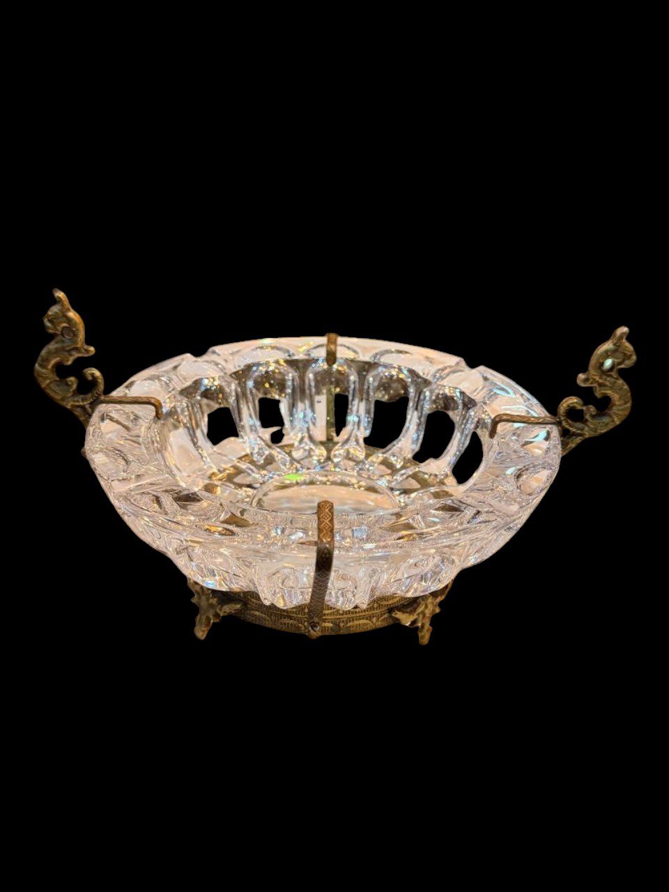 CENICERO CRISTAL FIRMADO CON MONTURA DE BRONCE