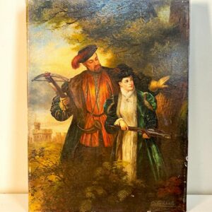 REPLICA SOBRE BASTIDOR "ENRIQUE XVII Y ANA BOLENA CAZANDO CIERVOS EN EL BOSQUE DE WINDSOR"