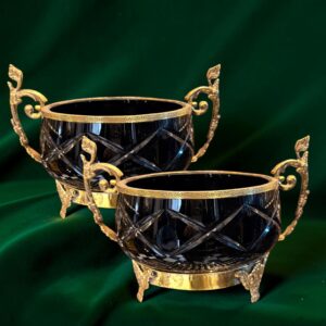 DUO CENTROS DE MESA CRISTAL Y BRONCE