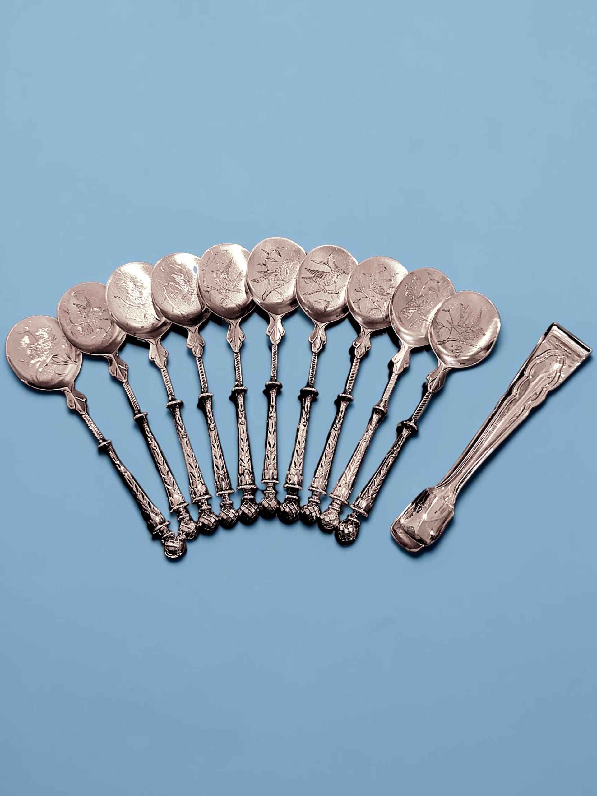 CUCHARAS PLATA 925 AVES CINCELADAS CIRCA 1900 - Image 5
