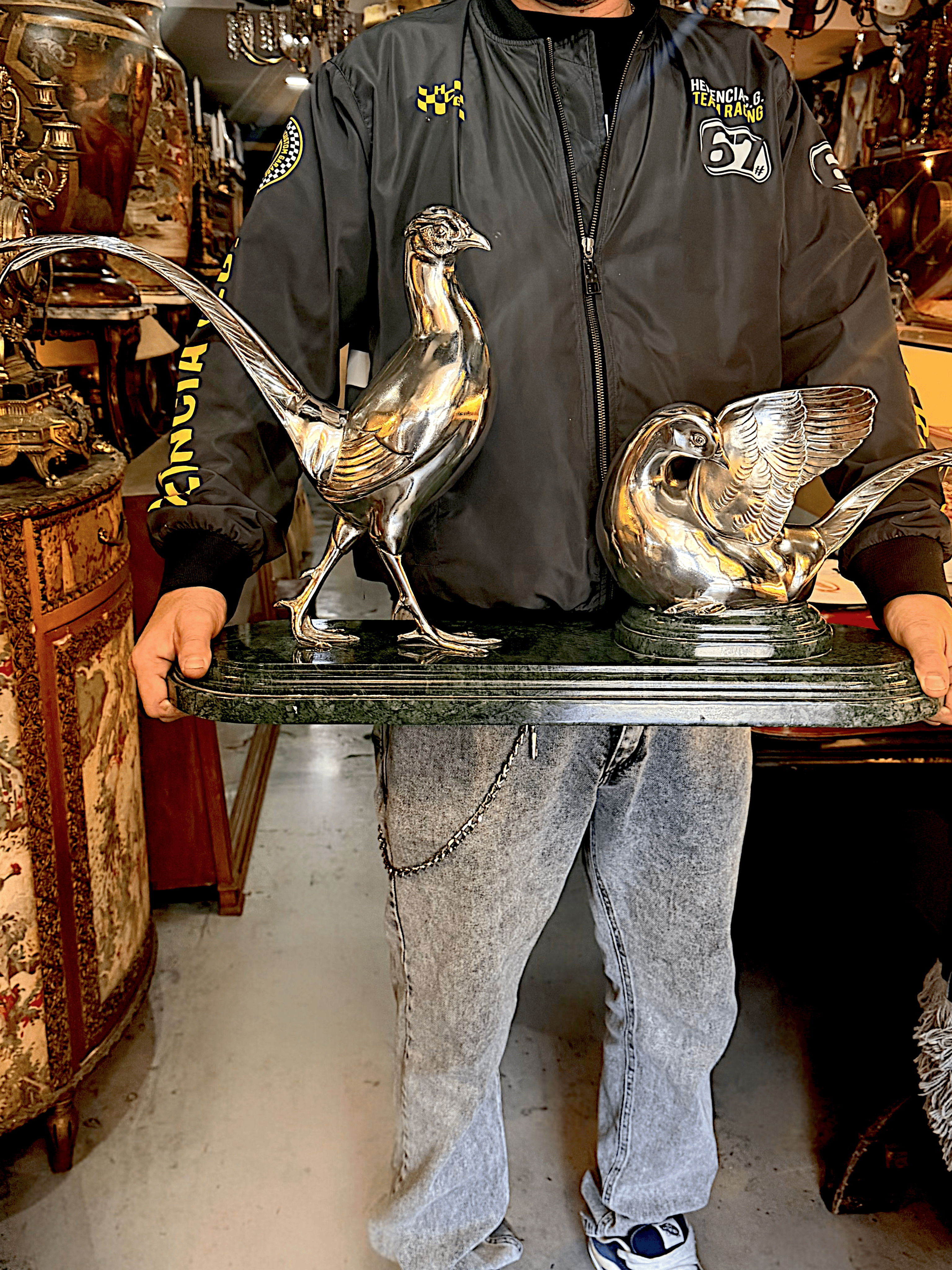 GRAN ESCULTURA ART DECO PAREJA DE FAISANES
