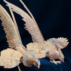 PAREJA DE GALLOS BAÑADOS EN PLATA 40 CM